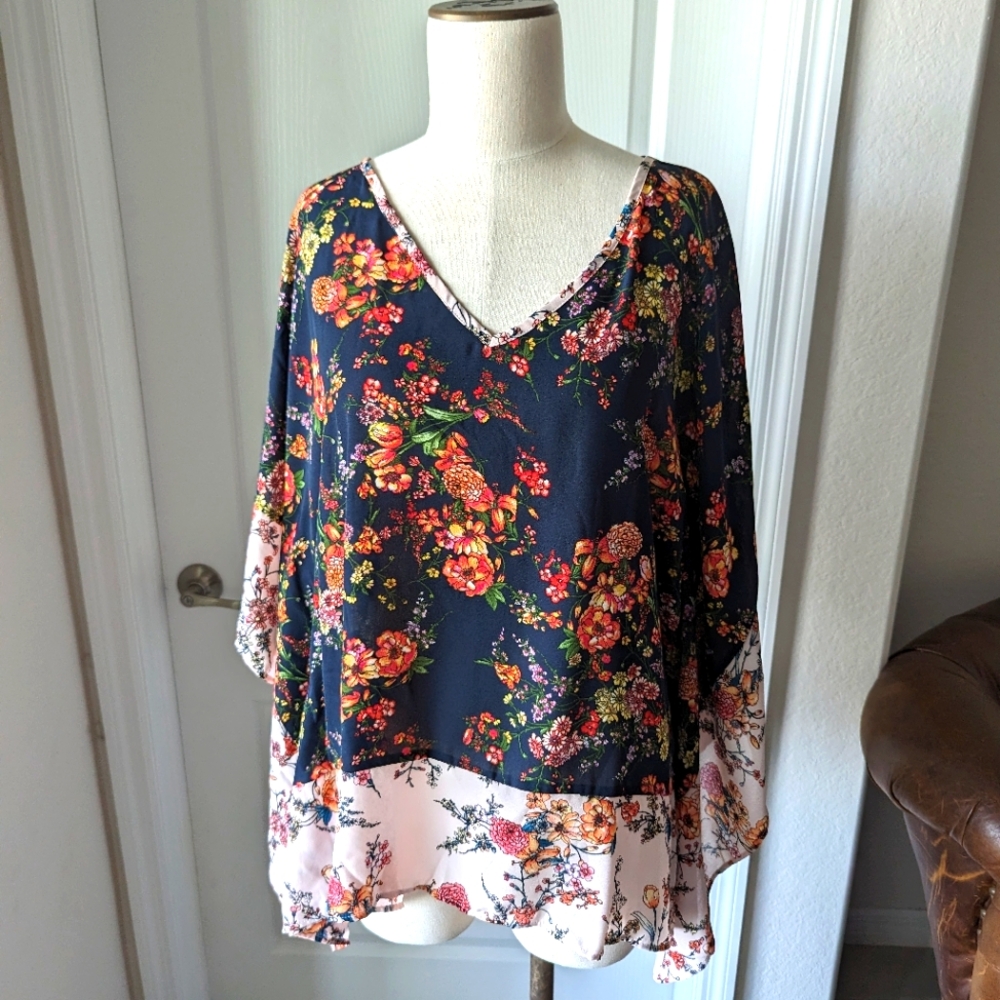 Lovely Floral Print Poncho Blouse